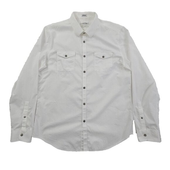Calvin Klein Button Up Shirt Men's M White Slim Fit Snaps Long Sleeve EUC LN - Picture 1 of 15